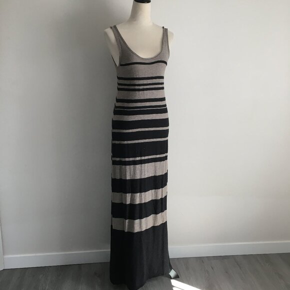 Vince Dresses & Skirts - VINCE Taupe Dark Gray Striped Sleeveless Knit Maxi Dress